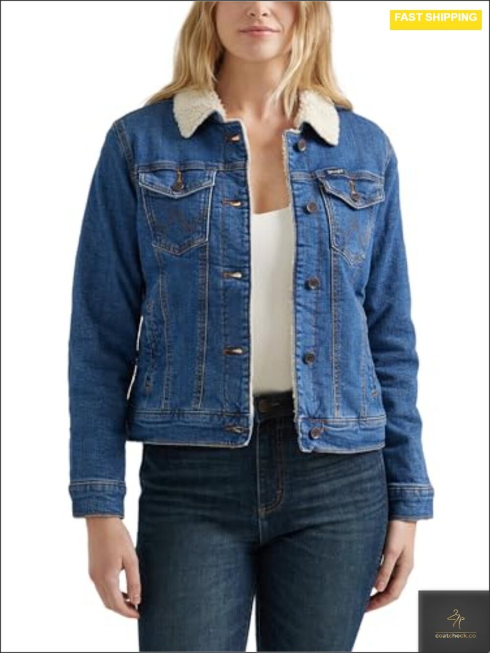 Womens Sherpa Lined Denim Jacket Retro Classic Fit Long Sleeve